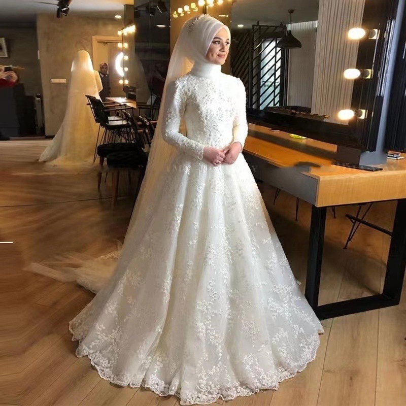 Home Long Sleeve White Dignified Wedding Dress